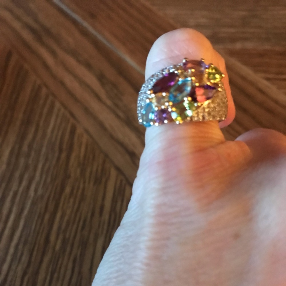 Affinity Gems Semi Precious Multi Gemstone Waterfall Ring Sterling Silver size 5
